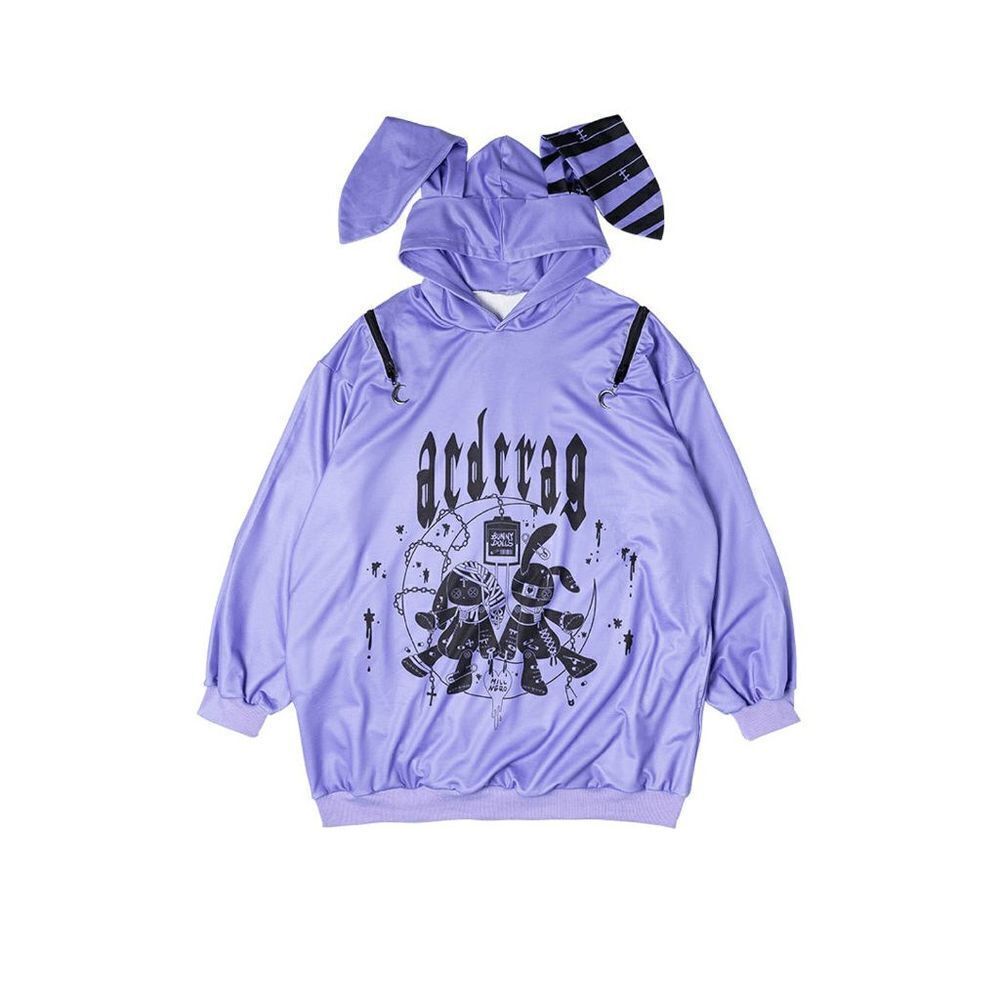 Goth Punk Bunny Ear shoulder zip purple hoodie